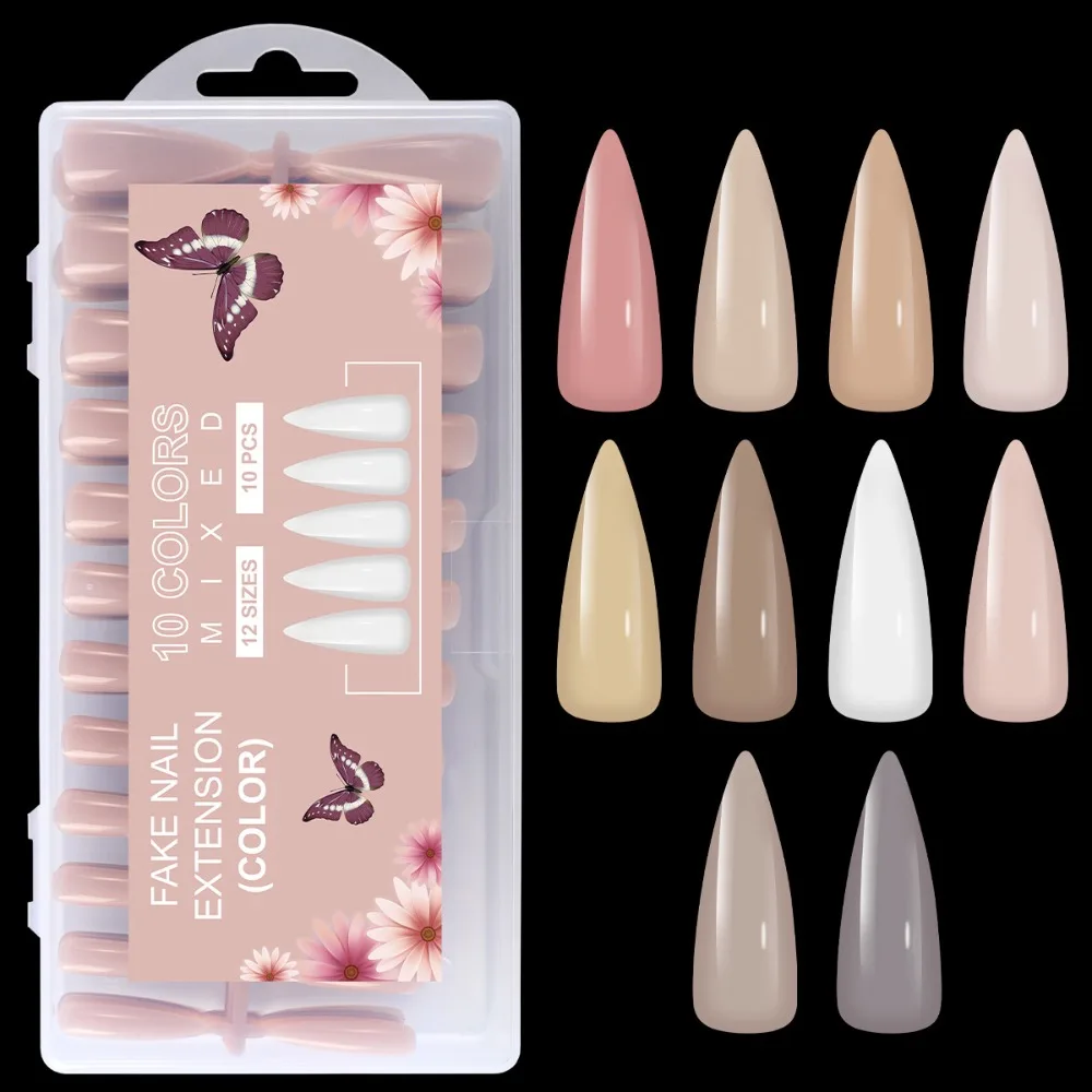 

Маникюрные накладные ногти: французские, длинные (форма «миндаль») и короткие (форма «балерина» квадратной формы), однотонные, с полным покрытием, для женщин