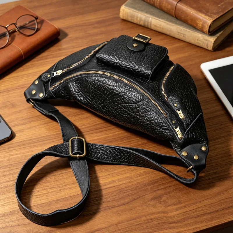 Thicken Natural Genuine Leather Men's Multi-pocket Chest Bag Designer High Quality Real Cowhide Shoulder Crossbody Pack