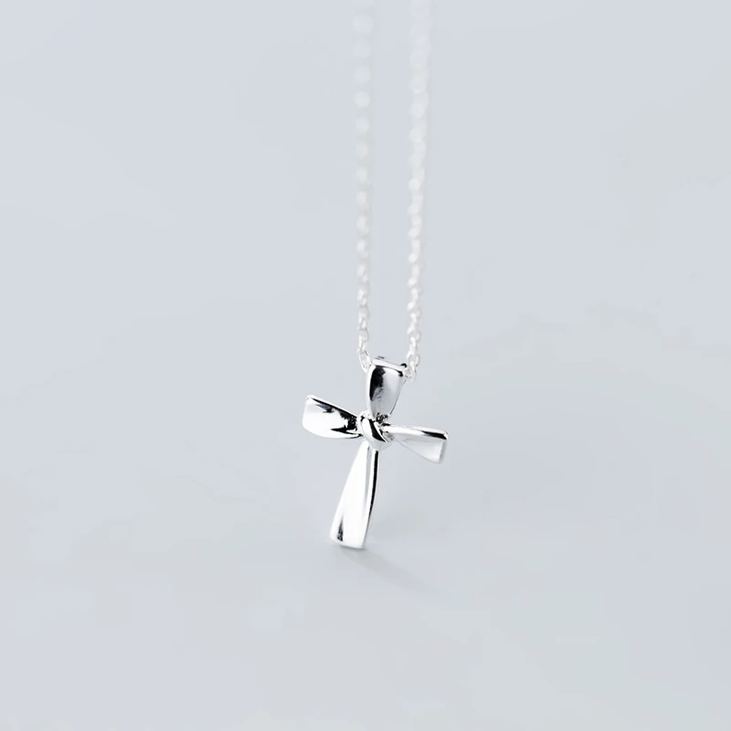Modian Minimalist Cross Tiny Pendant Fashion 925 Sterling Silver Geometric Line Knot Pendant Link Chain for Women Fine Jewelry