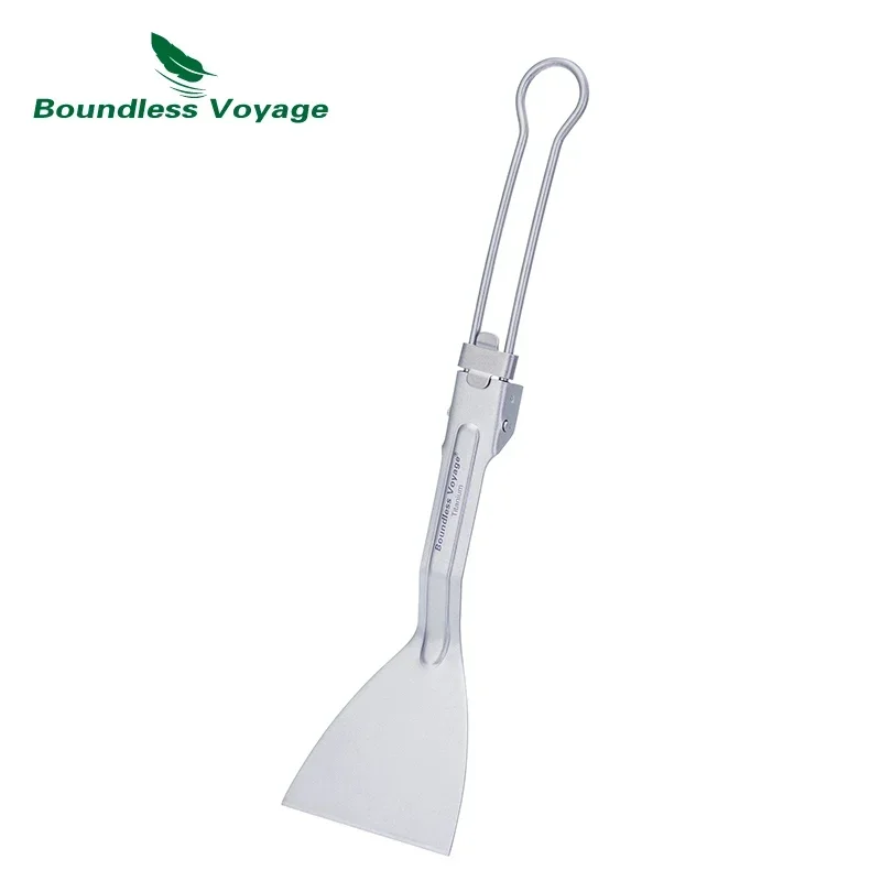Boundless Voyage Titanium Spatula Frying Shovel with Folding Handle Food Turner for Camping Kitchen Outdoor Cooking Tableware