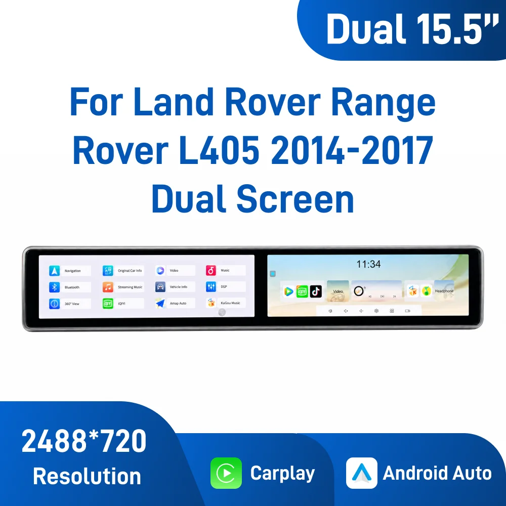 15.5 Inch Android Car Navigation for Land Rover Range Rover L405 2014-2017 Dual Screen Carplay Touch Screen GPS Bluetooth WiFi