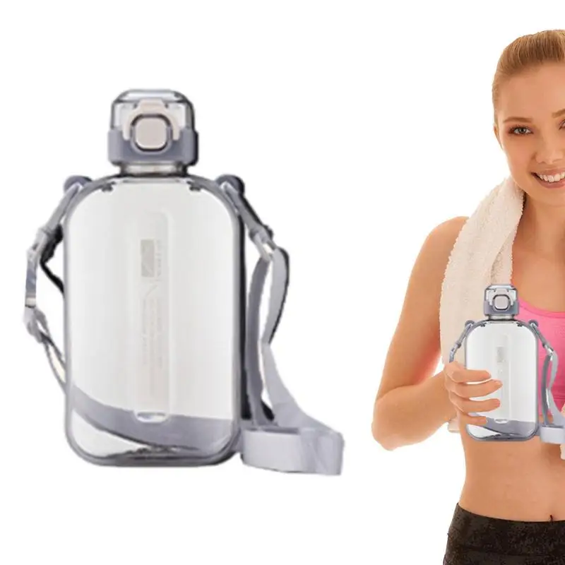 

Slim Water Bottles Gym Water Bottle With Shoulder Strap 750ml Clear Bottle With Safety Cover Portable Flat Large Capacity Bottle