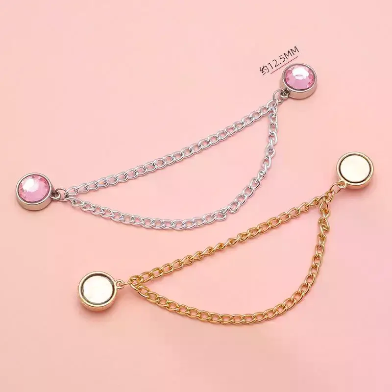 2 PCS Rhinestone Magnetic Waist Cinch Clips With Adjustable Chain For Tightening Oversized Tops