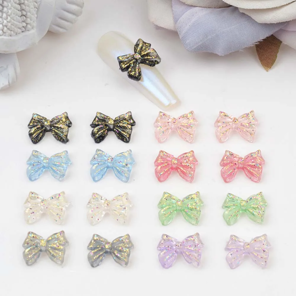

50pcs Glitter Bows Nail Art Charm 3D Shiny Gold Foil Sequin Bowknot Nail Decoration DIY Sparkle Girls Bows Nail Accessories