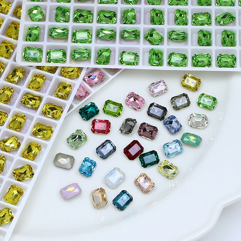 8*6MM Octagon Shape K9 Crystal Rhinestone Glue On Fancy Stone Glitter Pointback Stone High Quality Glass Beads For Nail Art DIY