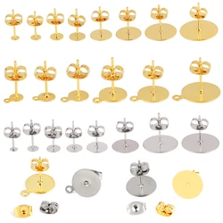 Boucles d'oreilles vierges en acier inoxydable, goujons de base avec bouchon de boucle d'oreille, résultats d'oreille arrière pour bijoux de bricolage exécutif, 50-100 pièces/lot