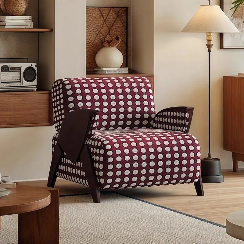 

Medieval single sofa chair wabi-sabi high-end solid wood leisure chair bedroom fabric