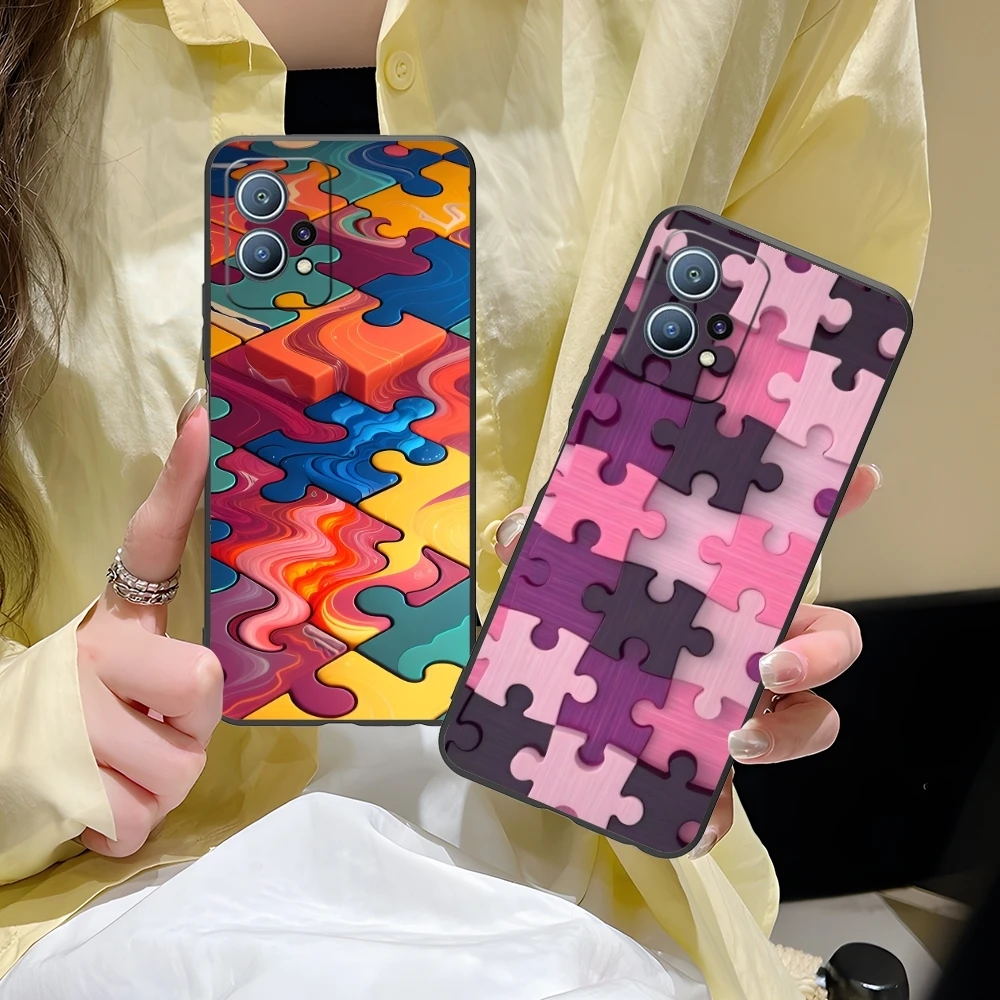 Puzzle Pretty Fashion Mobile Cell Phone Case for Huawei P60 P50 P40 P30 P20 P10 P9 P8 Pro Lite Plus Black Soft Phone Cover Shell