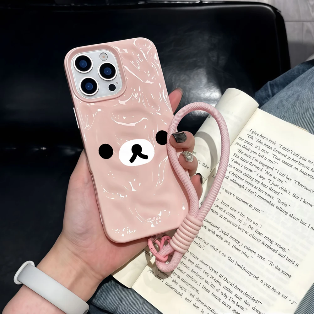 Kreative kleine Bären-Silikon-Handyhülle mit Falten-Design für iPhone 17 15 13 11 12 14 16 17 Pro Max 15 Plus Air mit Lanyard-Abdeckung