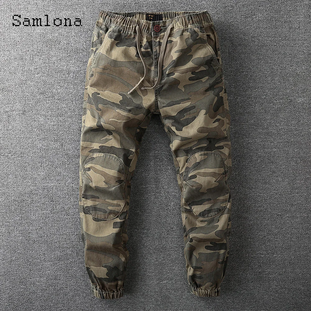 Pantalones Cargo informales con bolsillo levantado para hombre, estilo americano, de talla grande, a la moda, con cintura elástica, ropa de viaje de camuflaje para exteriores, 2024