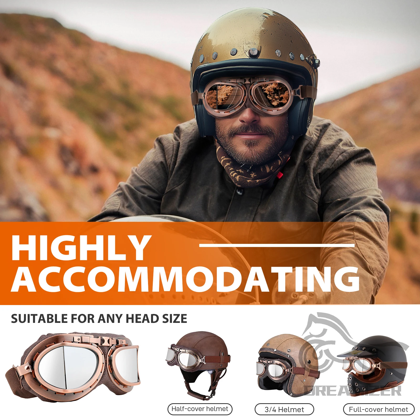 Retro Motorcycle Goggles Glasses Vintage Moto Classic Goggles for Harley Pilot Steampunk Bike Copper Helmet Equipments