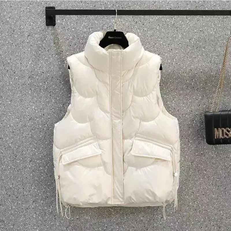 

Women's Short Thickened Cotton Down Vest Autumn Winter New Style Korean Loose Fit Washless Shiny Jacket