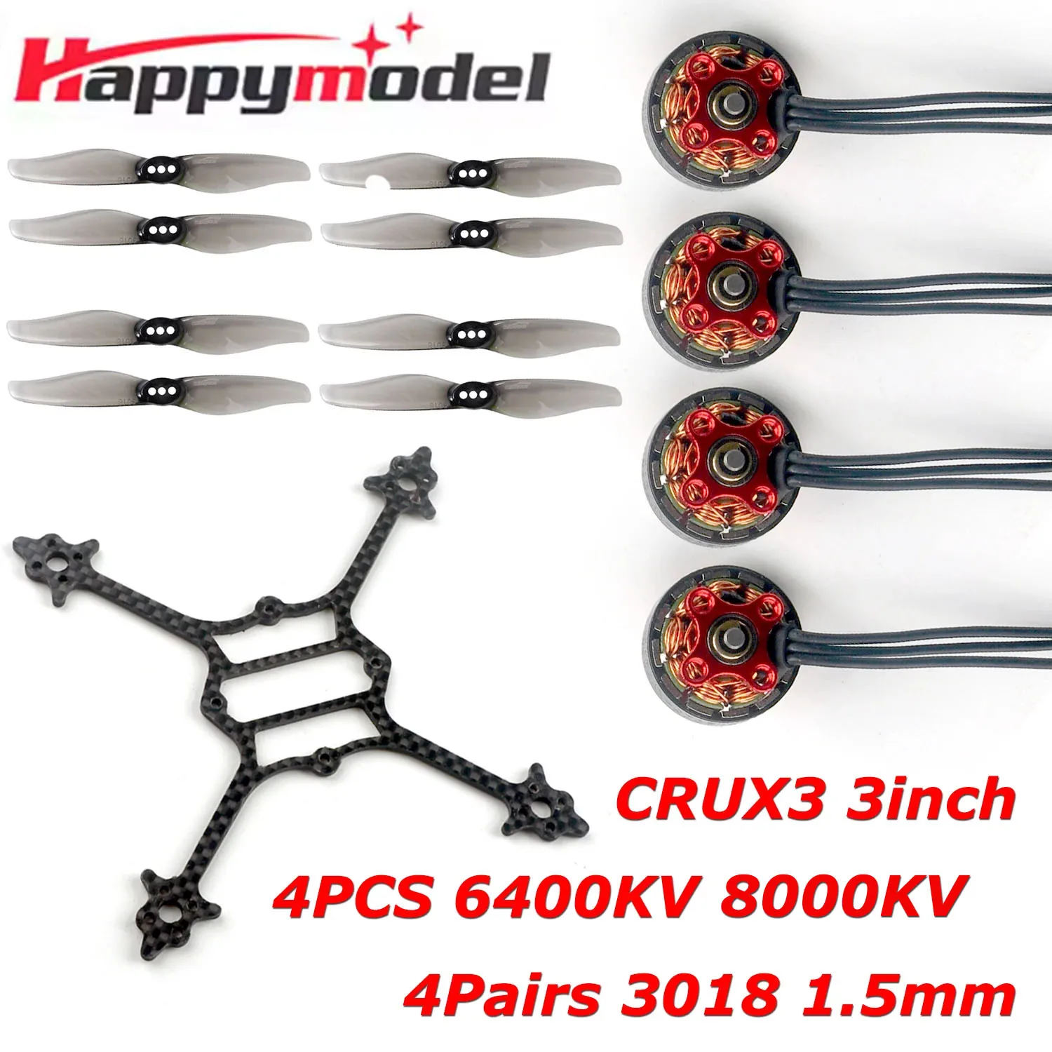 Happymodel Crux3 Ersatzrahmen mit Bürstenlosem Motor EX1202.5 6400KV 8000KV 4 Paar Gemfan 3018 1,5mm Propeller für FPV-Drohne