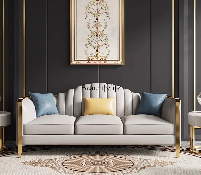 

Light luxury sofa American three-person simple modern high-end luxury Hong Kong-style complete leather