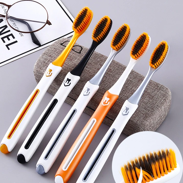 1 Pcs Random Big Gold and Silver Brush Head Lazy Toothbrush Super Hard Manual Hard Bristles Toothbrushes Stain Cleaning Care