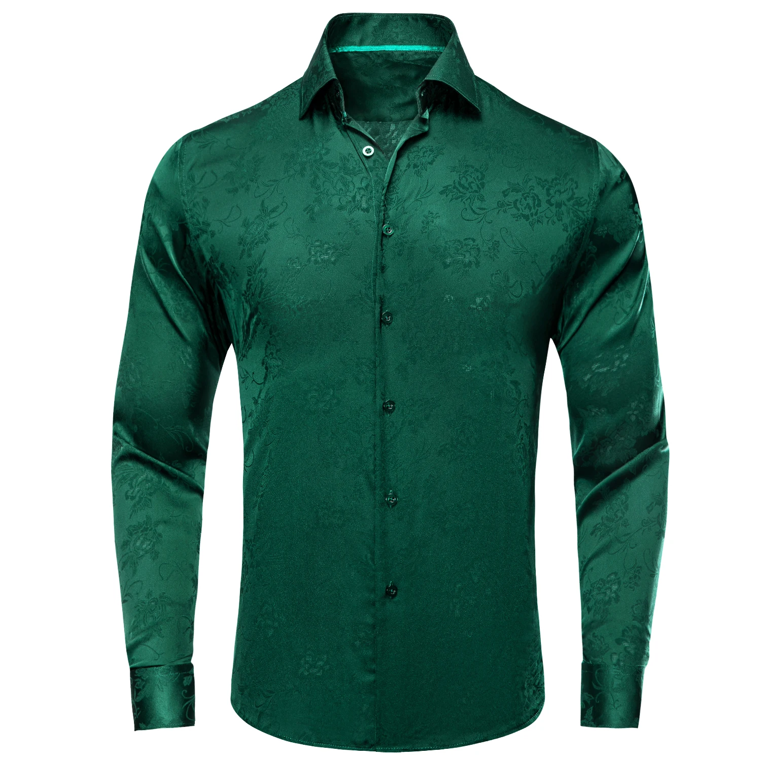 Hi-Tie Formal Green Floral Mens Shirts Long Sleeve Dress Causal Shirt Blouse for Male Wedding Gift Party Ofiice Work Jacquard