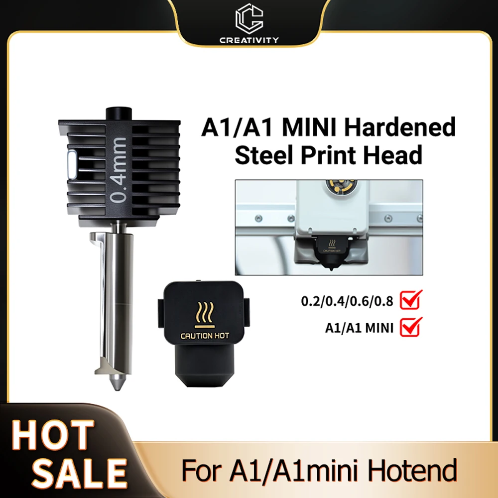 

A1/A1 Mini All-in-one Hotends Kit With 0.4/0.6/0.8mm Hardened Steel Nozzle for Bamboo A1 Replace Hotend Kit