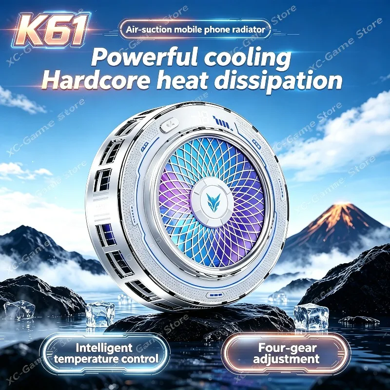 K61 AI Semiconductor Magnetic & Clip Phone Cooler with Digital Display RGB Lights for IPhone Android Universal Cooling Radiator