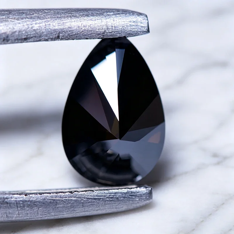Moissanit-Stein, Birnenform, schwarze Farbe, Edelstein für DIY-Schmuckherstellung, bestandenem Diamanttester, mit Zertifikat – Detail 6