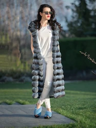 Rex Rabbit Strip cucita con cappuccio vera pelliccia gilet cappotto donna autunno inverno lusso Casual senza maniche canotta in vera pelliccia femminile