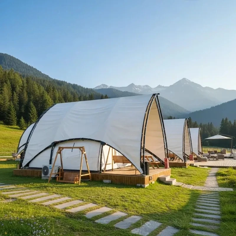 Luxury Glamping Safari Tent Waterproof Canvas with Wooden Deck Outdoor Resort Hotel Commercial Glamping Accommodation Pod