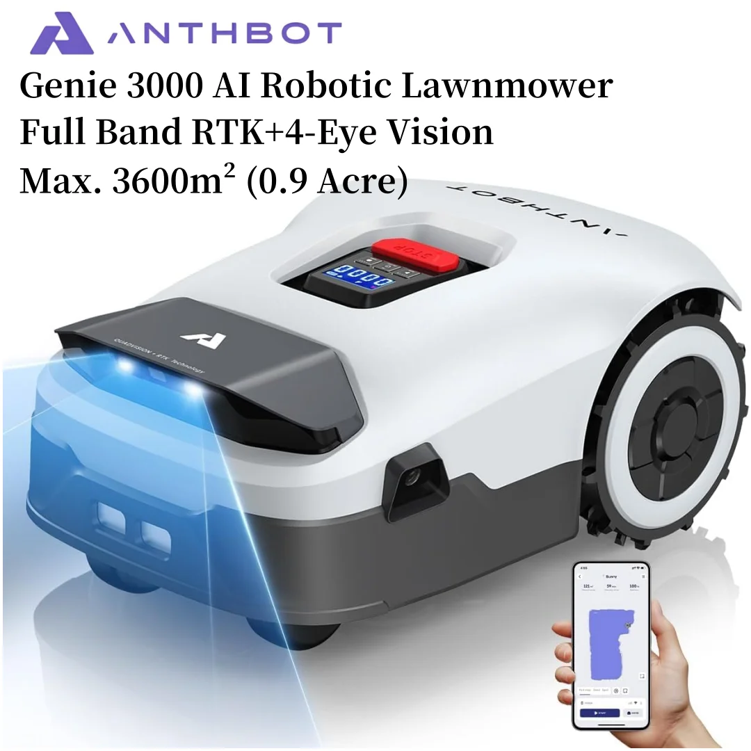 

Антробот Genie3000 Макс. Беспроводная роботизированная газонокосилка с искусственным интеллектом, 3600 м2, полнодиапазонный робот-газонокосилка RTK с 4 глазами, управление через приложение