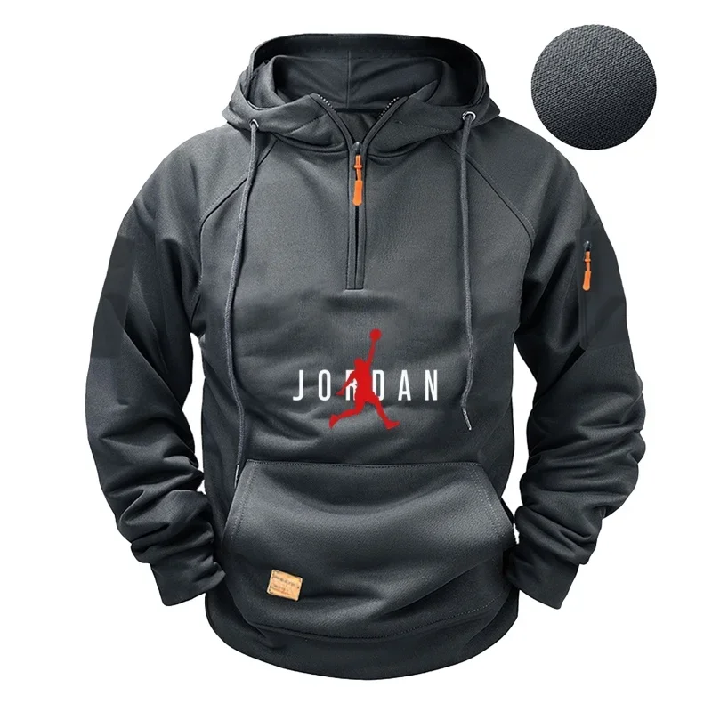 Nuova felpa con cappuccio da uomo, felpa con cappuccio casual, cordino con cerniera, pullover multitasche tinta unita, soprabito da uomo a maniche lunghe, top