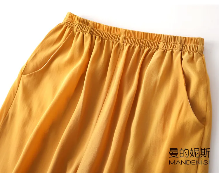 Tcyeek 100% Natural Silk Pants Women Summer Clothes Casual Elastic Waist Wide Leg Pants Solid Color Woman Trousers Streetwear