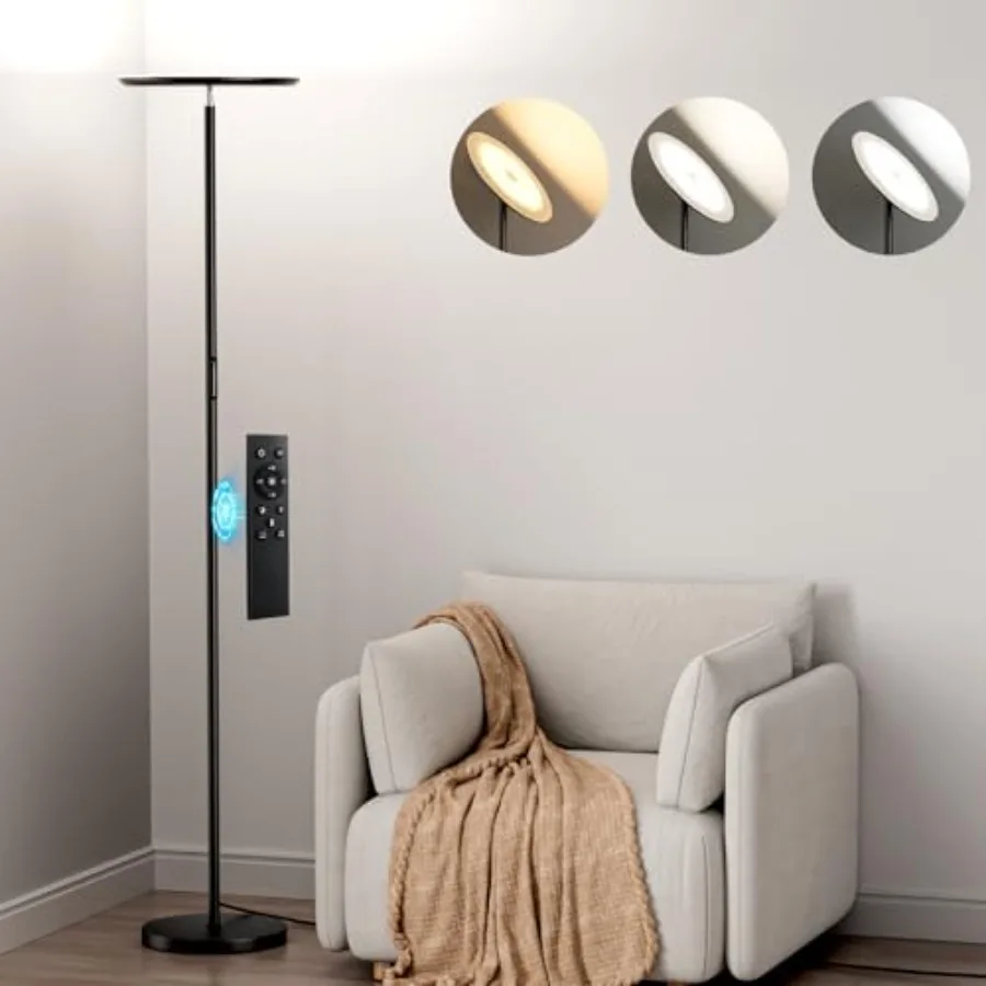 Modern LED Floor Lamp - Remote and Touch Control, 40W/2400LM Sky Torchiere Standing Lamp, Fully Dimmable, 3 Color Temperatures,