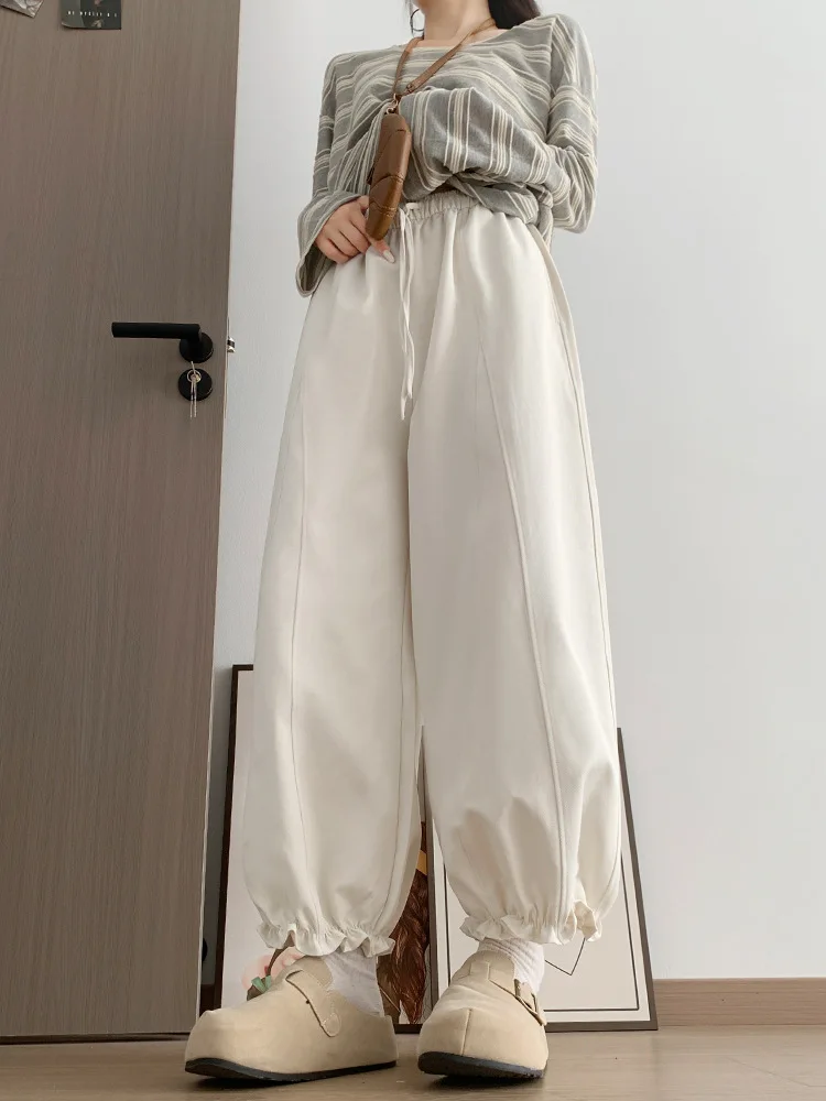 

Широкие брюки с кисточками и эластичной резинкой на талии, прямые женские осенние нежные брюки стандартного кроя в стиле фанк, городские, в стиле пэчворк, плиссированные, вельвет 2025 г.