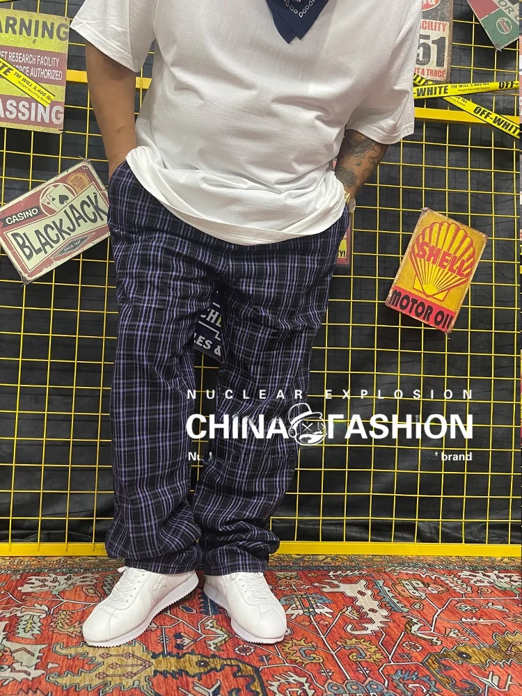 Classic American Retro Plaid Loose Fit Men's mid Waist Long Casual Pants Spring Autumn Youth Vitality Style Fashionable Trend...
