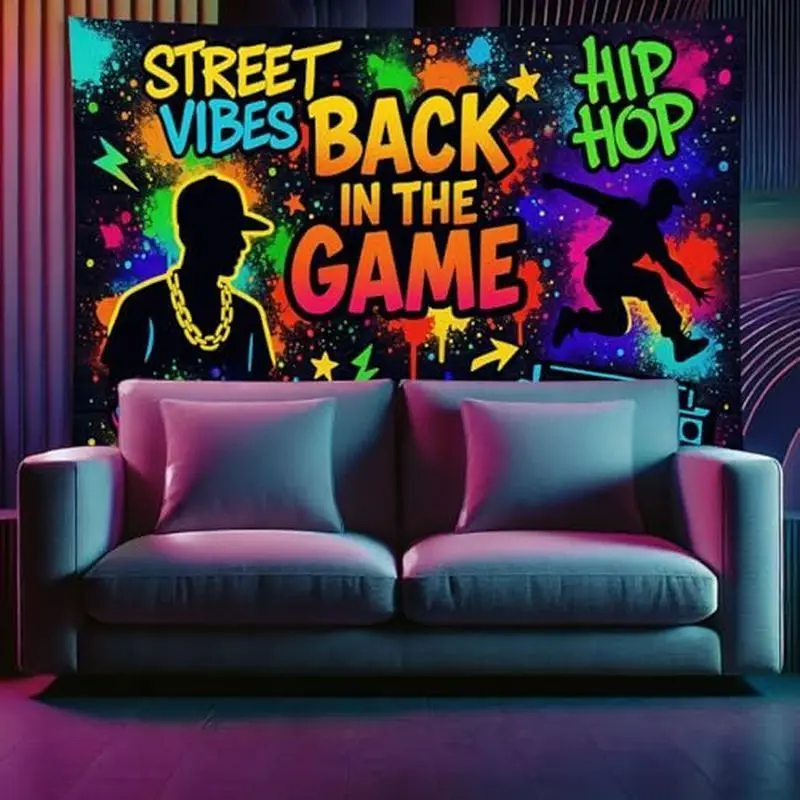 VIKAMA Hip Hop Street Style Tapestry, Neon Graffiti Wall Hanging, Street Art Wall Decor Dorm Game Room Bedroom Esports Decor