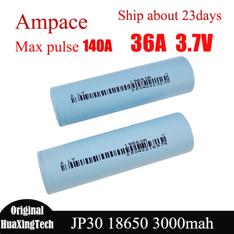 オリジナル Ampace JP30 18650 バッテリー 3000mah 3.7V 36A 充電式リチウム電池高放電テーブルスセル最大電流 140A