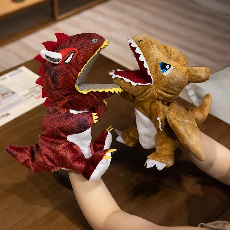 Charizard VelociRaptor Burattini da dito a mano Cartone animato Peluche Forniture per feste Riunione di famiglia Giocattolo preferito Dinosauro Regali per bambini