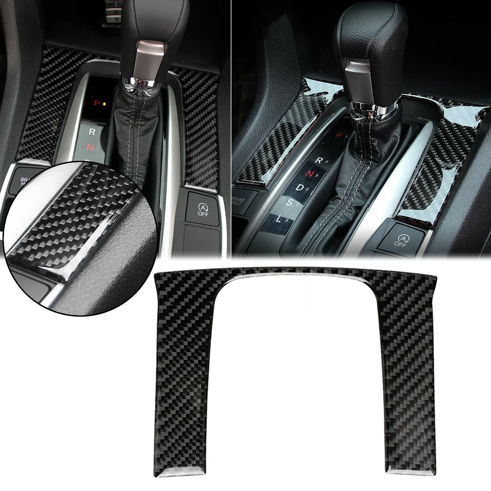 Carbon Fiber Interior Console Automatic Gear Shift Panel Frame Cover Trim Decal For Honda Civic 10th Gen 2016-2021 2020 2019