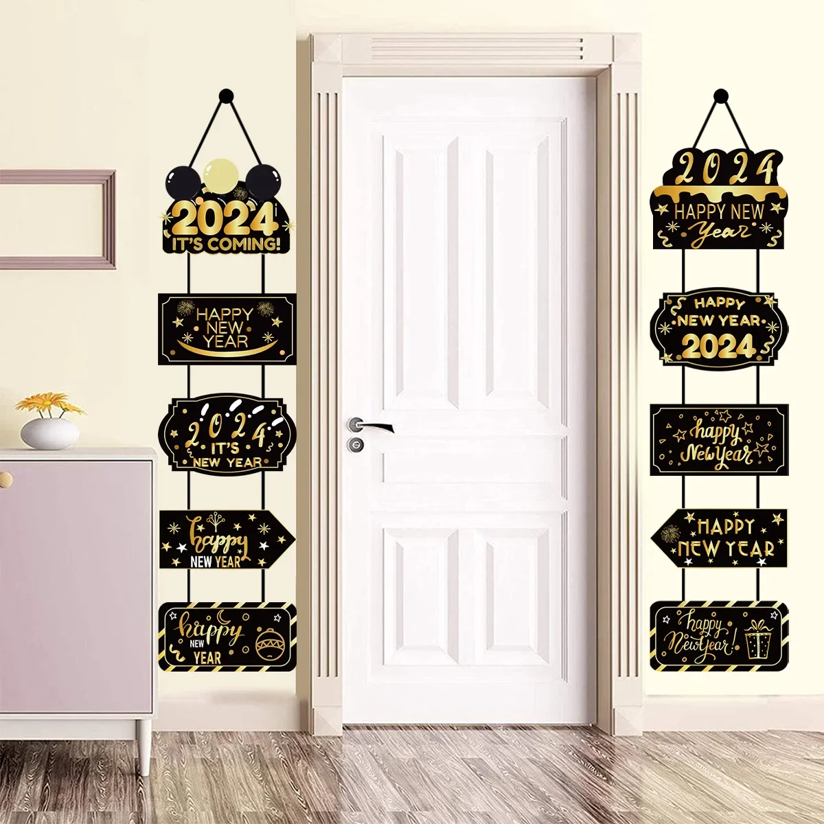 

New Year Bedroom Door Hanging Banner Happy New Year Home Decoration Couplet Door Curtain in Europe and America