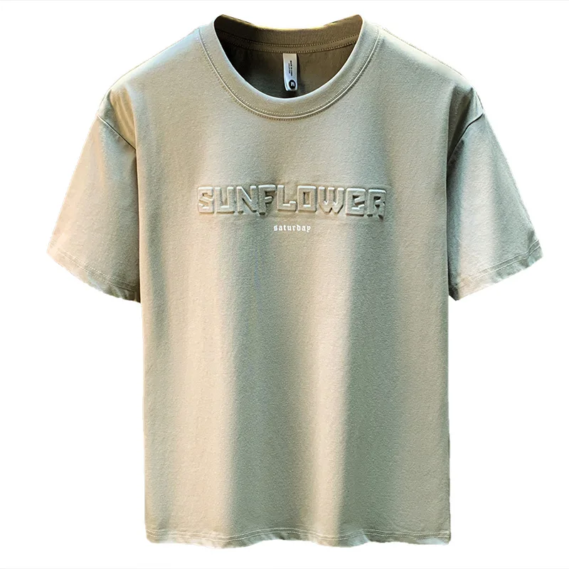 Short sleeved T-shirt men's summer 2025 new American fashion brand T-shirt large loose five quarter sleeved top