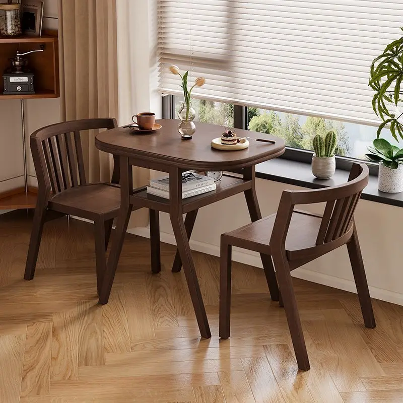Combinação de mesa e cadeira de varanda de madeira maciça, mesa de apartamento pequeno, mesa de café, conjunto de três peças, casa moderna
