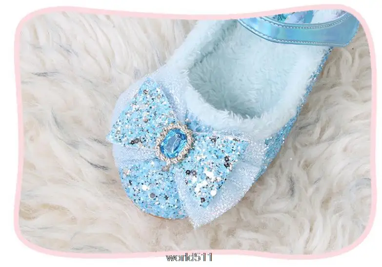 Zapatos de tacón alto con purpurina para niñas, calzado informal de cuero con flores y diamantes de imitación, color azul, rosa y plateado, princesa