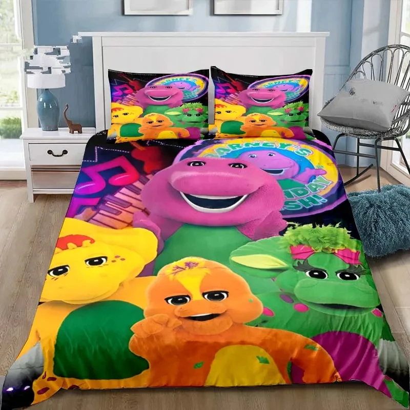 3D Print Barney Cartoon Friends Bedding Set Double Twin King Duvet Cover Comforter Pillowcase Boys Girls Adults Bedroom