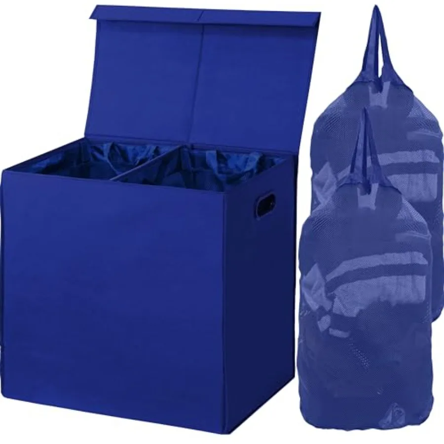 

Двойная корзина для белья с крышкой и съемными мешками, темно-синяя