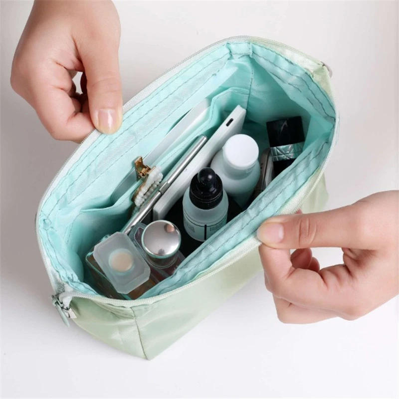 Borsa cosmetica con cerniera da donna borsa per il trucco femminile in tinta unita borsa da viaggio per articoli da toeletta borse per il trucco di