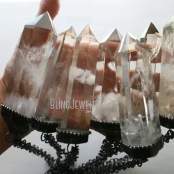10pcs Massive Clear Quartz Polished Point Tower Necklace Women Big Crystal Obelisk Talisman Gothic Layering Goth Jewelry Arcane