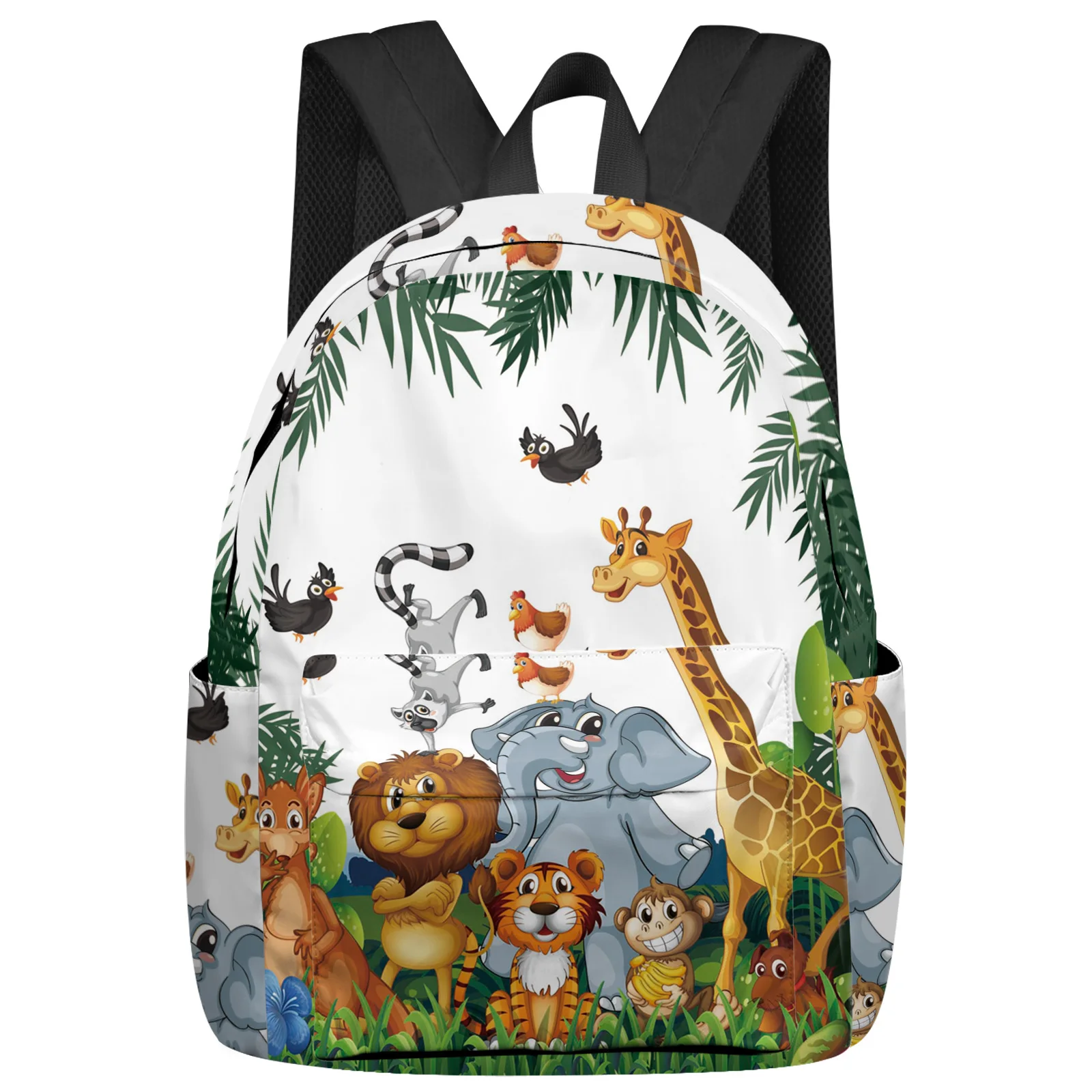 Tropical Jungle Cartoon Animal Giraffe Lion Elephant Backpacks Custom School Bags Laptop Backpack Men Women Travel Mochila