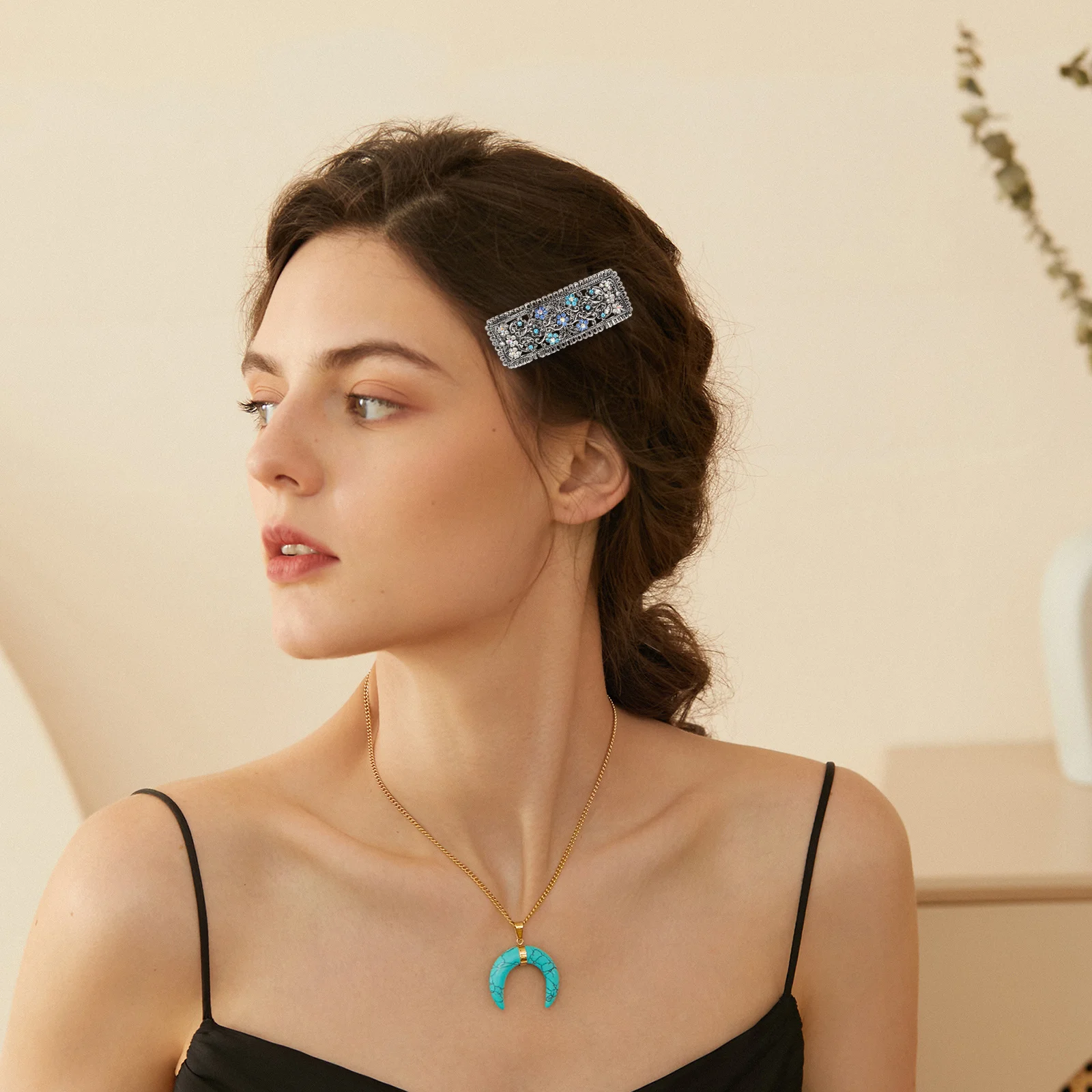 

2Pcs Retro Hair Barrettes Rectangle Spring Clips Non-Slip Hair Accessories for Styling Sectioning Daily Use Women Girls