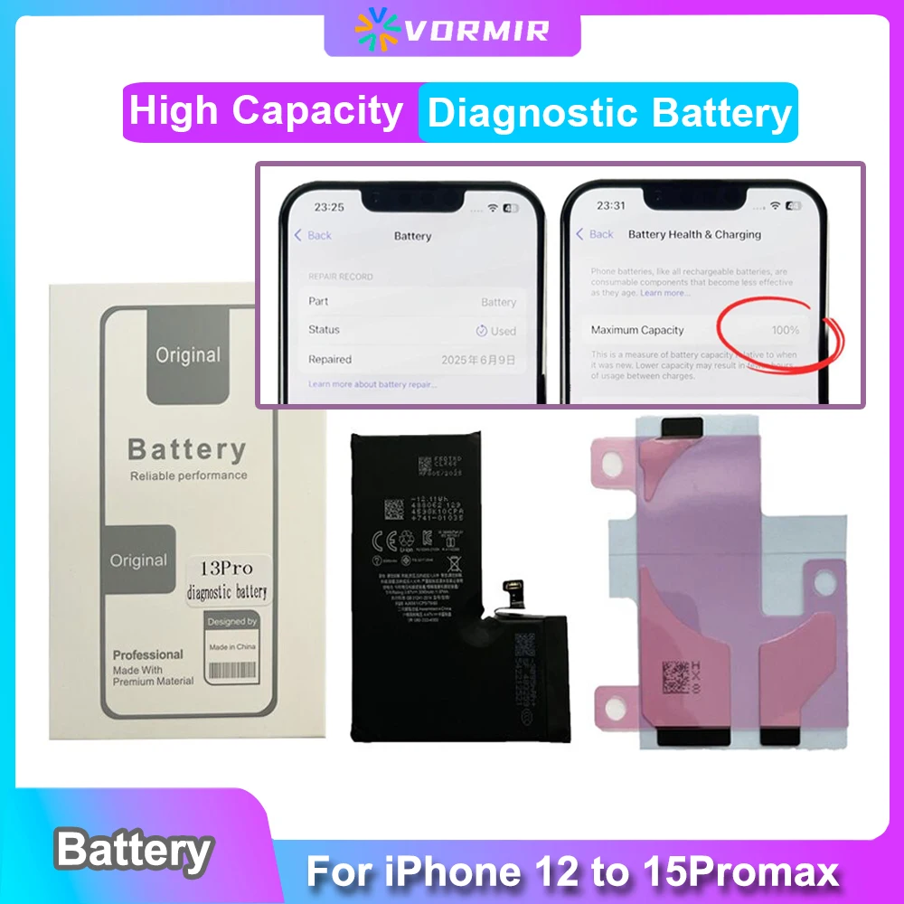 

5Pcs High Capacity Diagnostic Battery For iPhone 12 12mini 11 13 14 15 Max Shows Genuine Parts No Message Pop-up No Need Welding