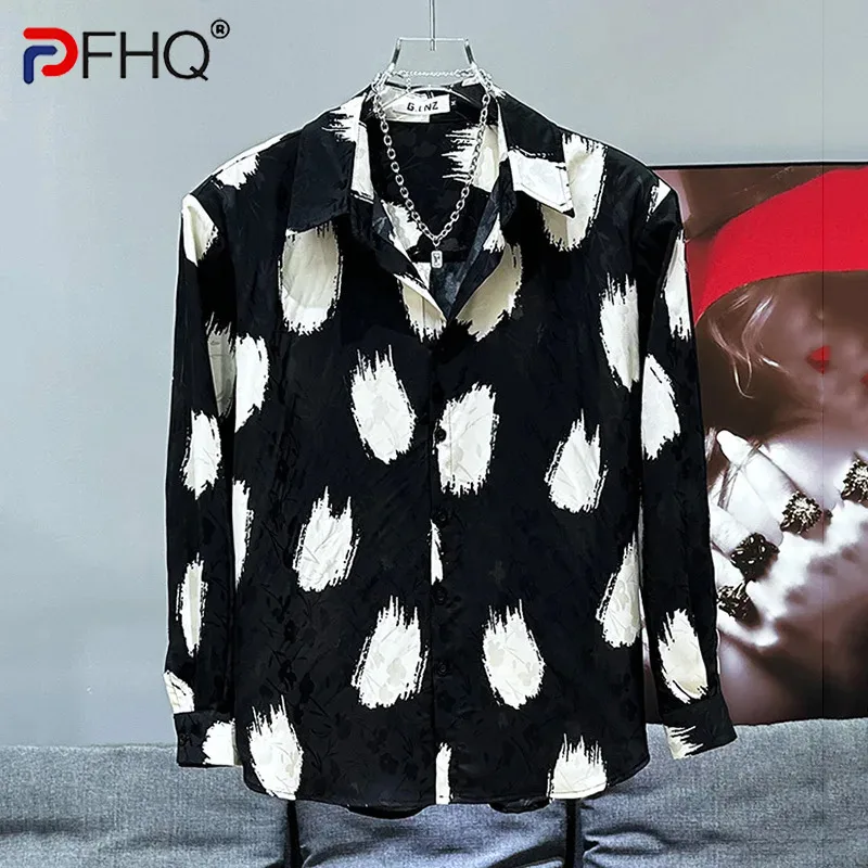 

PFHQ Korean Fashionable Trendy Casual Design Long Sleeved Shirts New Loose 2024 Contrast Color Male Tops Luxury 21Z5404