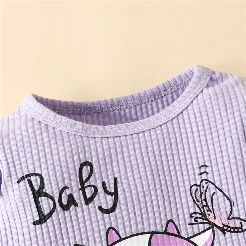 

Infant Baby Girl Western Clothes Long Sleeve Romper Letter Cow Print Pants Hat 3PCs Fall Outfits