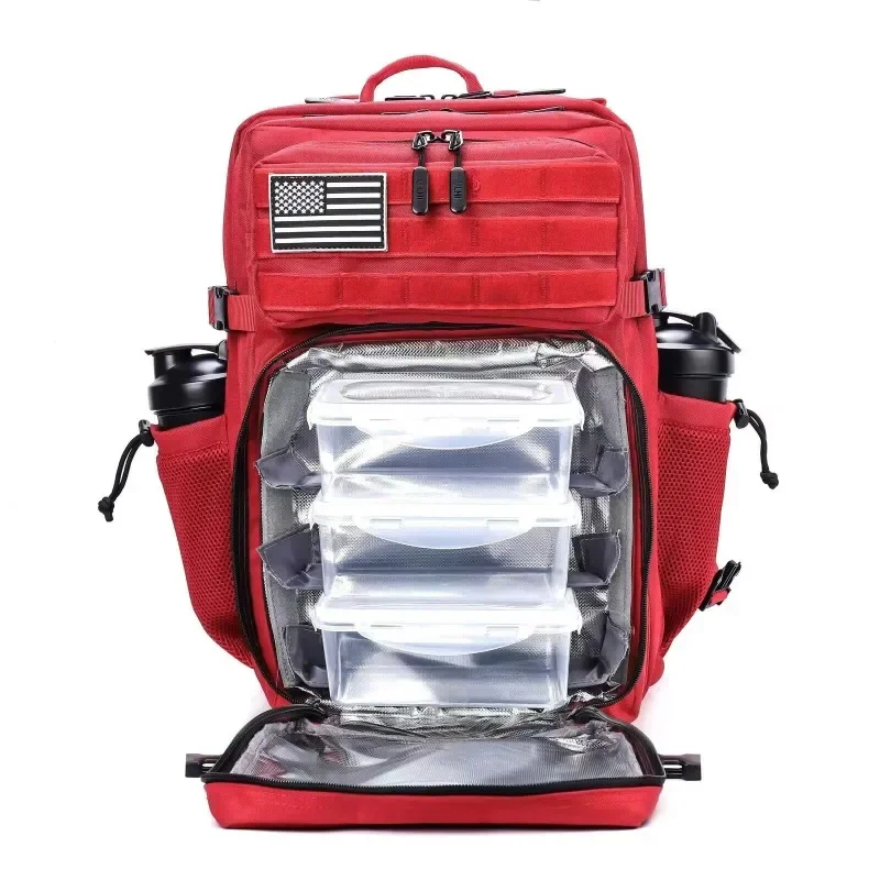 

Red Men's Lunch Tactical Backpack 45L with Cup Holder Waterproof Molle Gym Cooler Bag Backpack