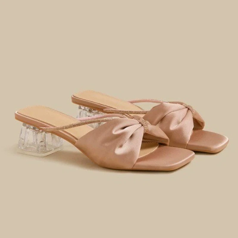 

Женские дизайнерские люксовые туфли на среднем каблуке с кристаллами, модные сандалии на массивном каблуке, летние шлепанцы 2026, женские флип-флопы для платья